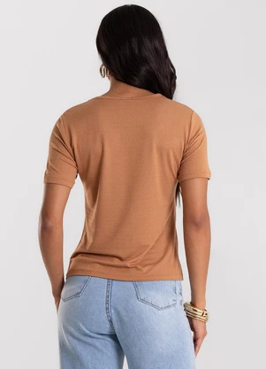 Rovitex - Blusa Feminina Básica Visco Maquinetada Marrom - ROVITEX