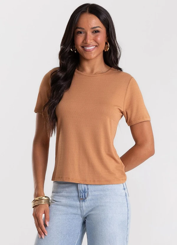 Rovitex - Blusa Feminina Básica Visco Maquinetada Marrom