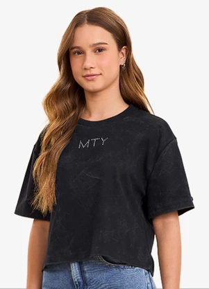 Minty - Blusa Feminina Box com Strass Preto - MINTY