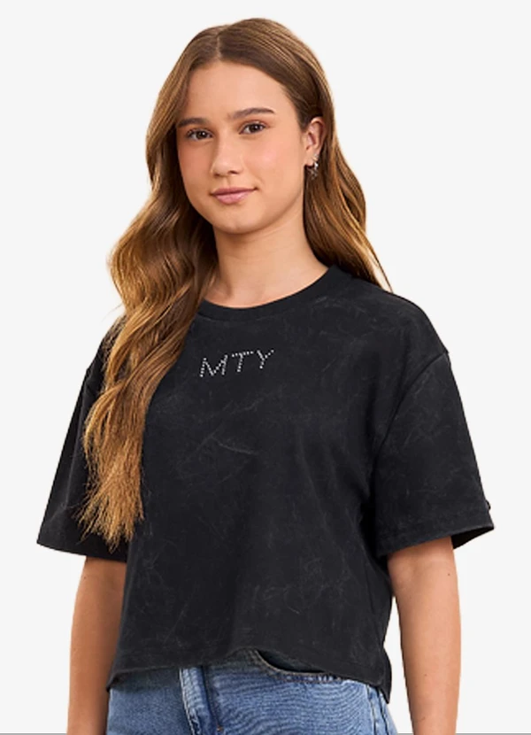 Minty - Blusa Feminina Box com Strass Preto