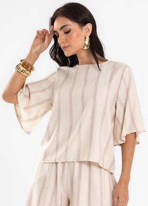 Endless - Blusa Feminina Box de Linho Maquinetado Bege - ENDLESS