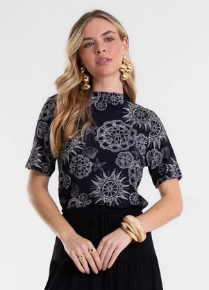 Endless - Blusa Feminina Box Estampada Gola Chaminé Preto - ENDLESS