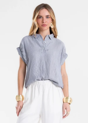 Endless - Blusa Feminina Box Listrada sem Manga Azul - ENDLESS