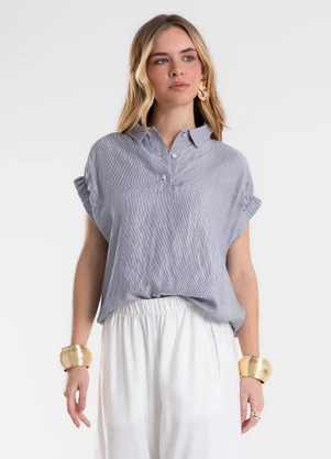 Endless - Blusa Feminina Box Listrada sem Manga Azul - ENDLESS