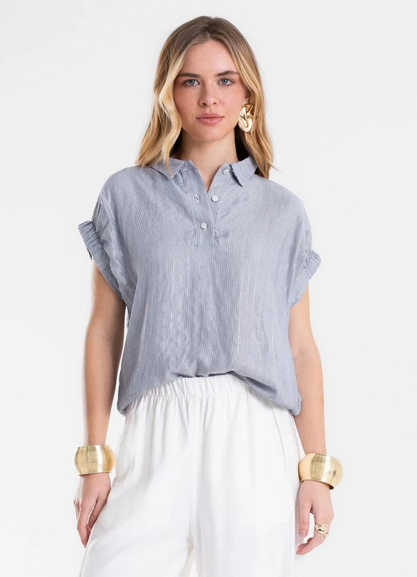 Endless - Blusa Feminina Box Listrada sem Manga Azul