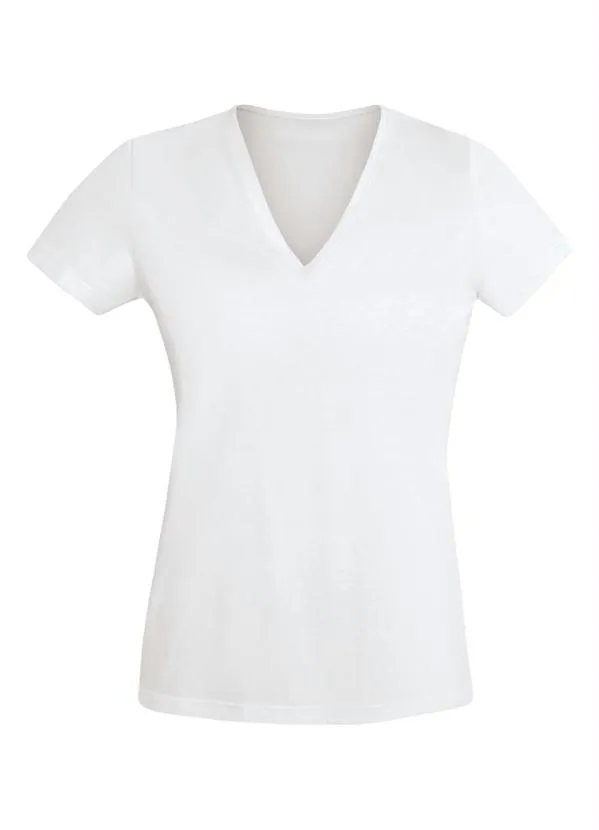 Basicamente - Blusa Feminina Branca Baby Look com Decote V 5