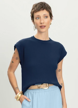 Essendi - Blusa Feminina Canelada Azul - ESSENDI