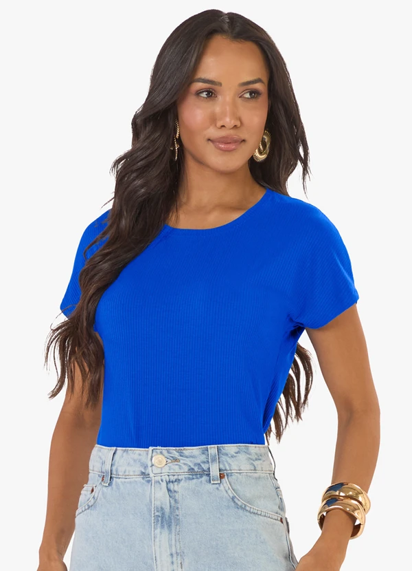 Rovitex - Blusa Feminina Canelada Azul