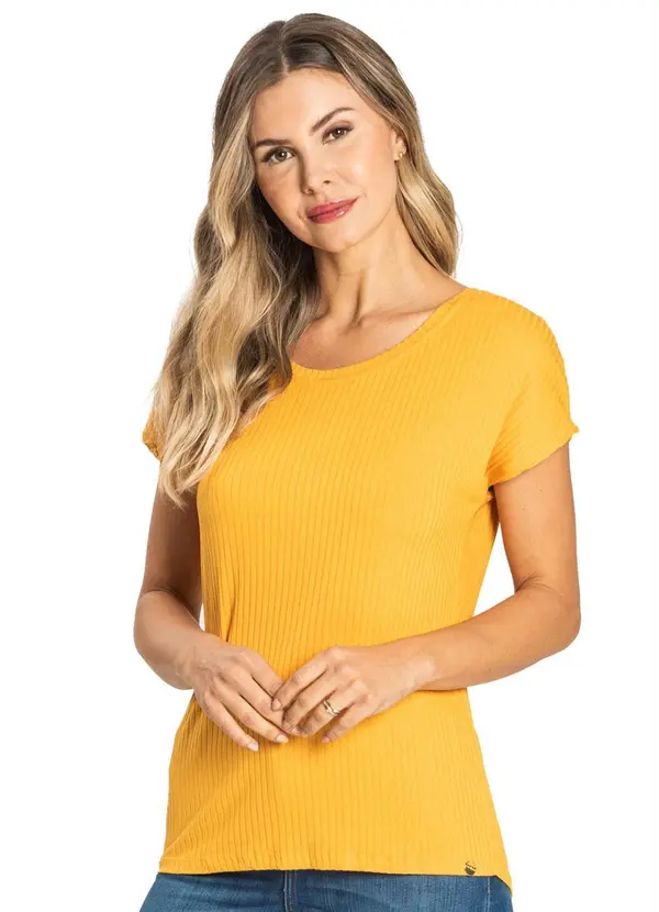 Rovitex - Blusa Feminina Canelada Básica Amarelo