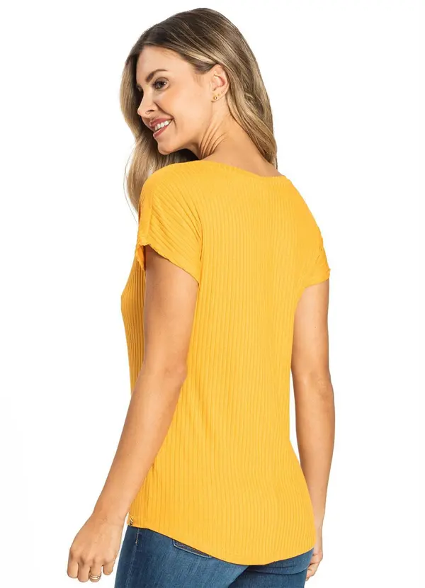 Rovitex - Blusa Feminina Canelada Básica Amarelo 2