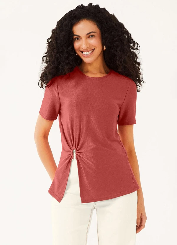 Marialícia - Blusa Feminina Canelada com Abertura Laranja