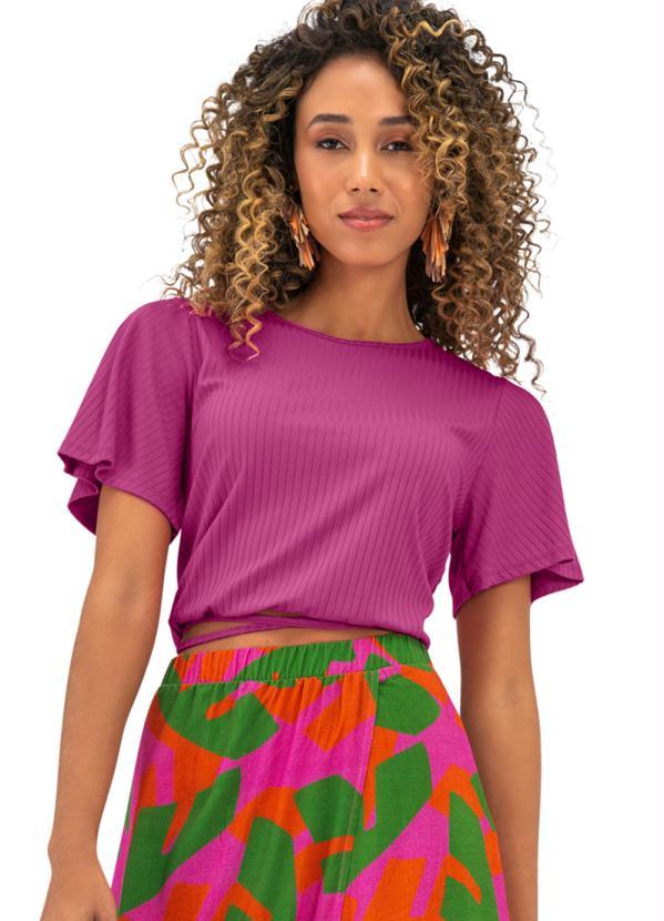 Rovitex - Blusa Feminina Canelada com Amarração Rosa