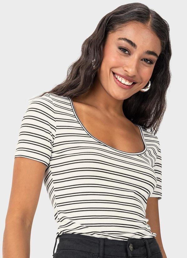 Malwee - Blusa Feminina Canelada Listrada Branco