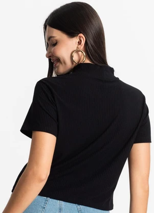 Select - Blusa Feminina Canelada Manga Curta Preto - SELECT