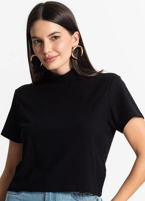 Select - Blusa Feminina Canelada Manga Curta Preto