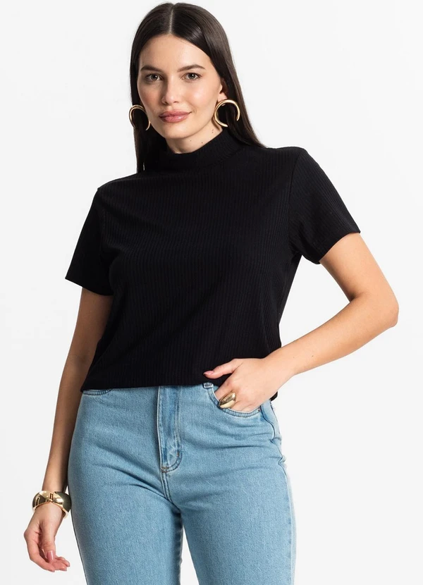 Select - Blusa Feminina Canelada Manga Curta Preto 3