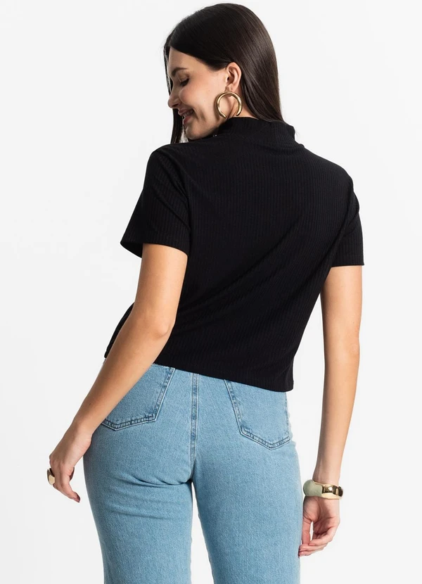 Select - Blusa Feminina Canelada Manga Curta Preto 4