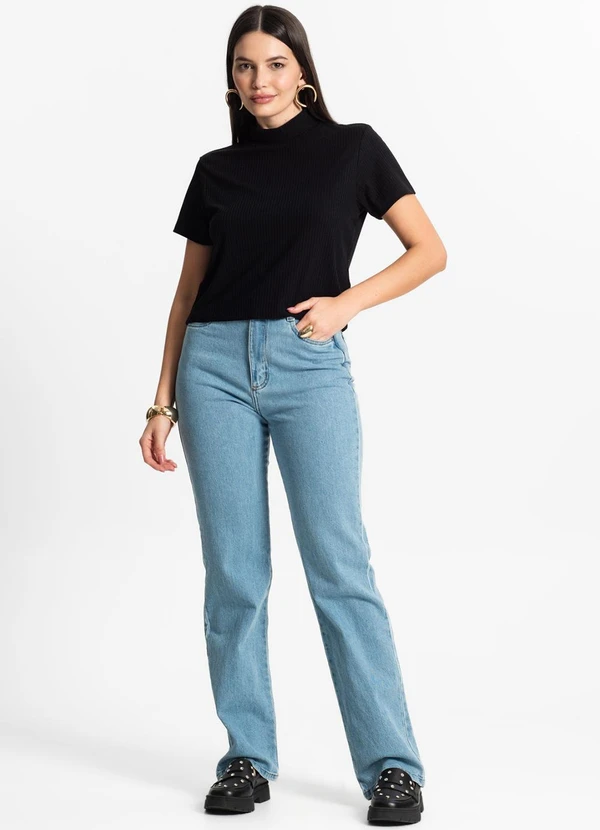 Select - Blusa Feminina Canelada Manga Curta Preto 5