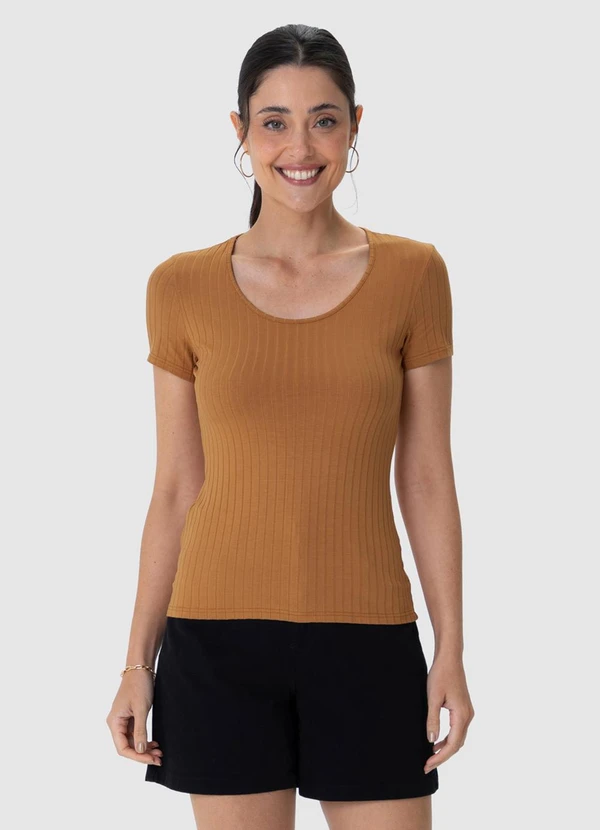 Malwee - Blusa Feminina Canelada Marrom