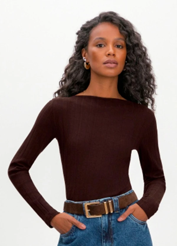 Essendi - Blusa Feminina Canelada Marrom
