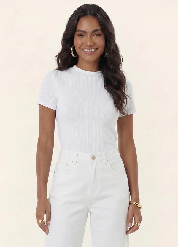 Rovitex - Blusa Feminina Canelada Ribana de Viscose Branco