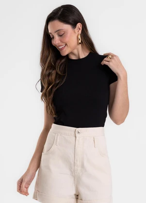 Rovitex - Blusa Feminina Canelada Ribana de Viscose Preto - ROVITEX