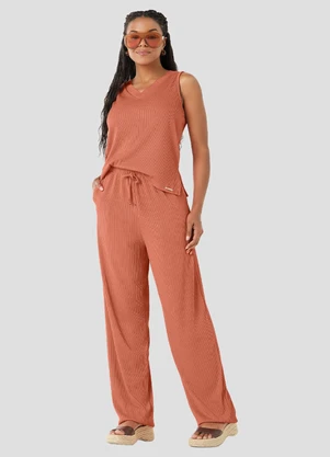 Cereja Rosa - Blusa Feminina Canelado Relevo Laranja - CEREJA ROSA