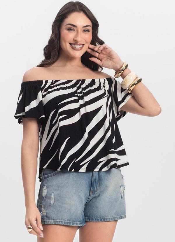 Infinita Cor - Blusa Feminina Ciganinha Preto 3