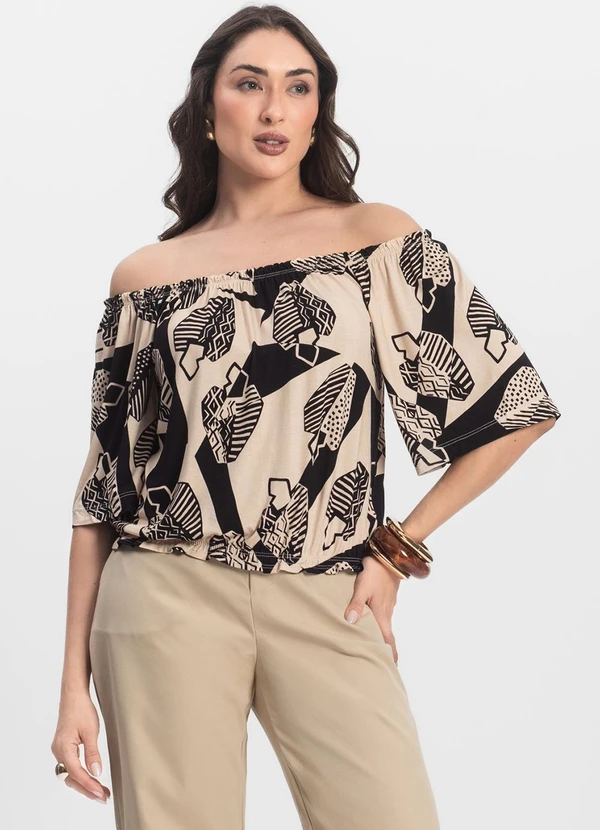 Infinita Cor - Blusa Feminina Ciganinha Preto 3