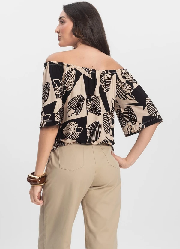 Infinita Cor - Blusa Feminina Ciganinha Preto 4