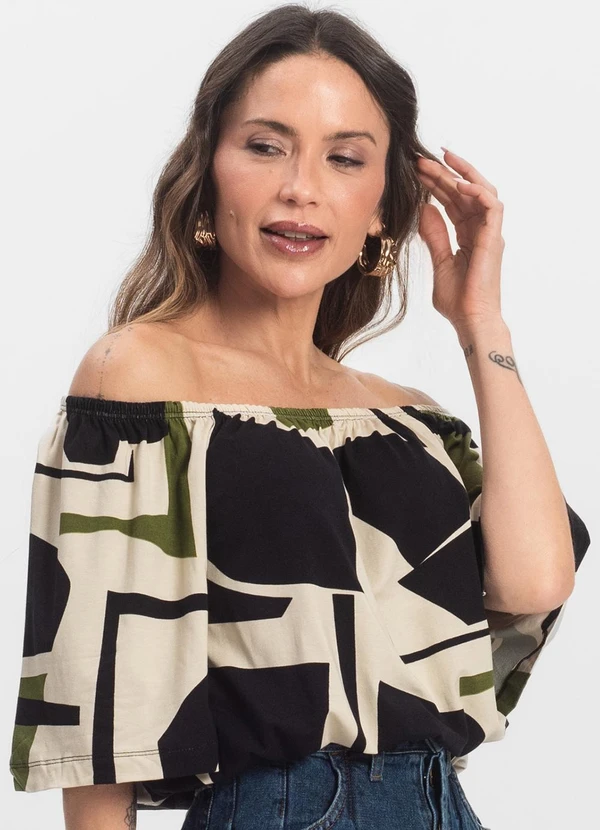 Infinita Cor - Blusa Feminina Ciganinha Preto 1