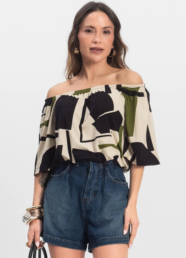 Infinita Cor - Blusa Feminina Ciganinha Preto 3