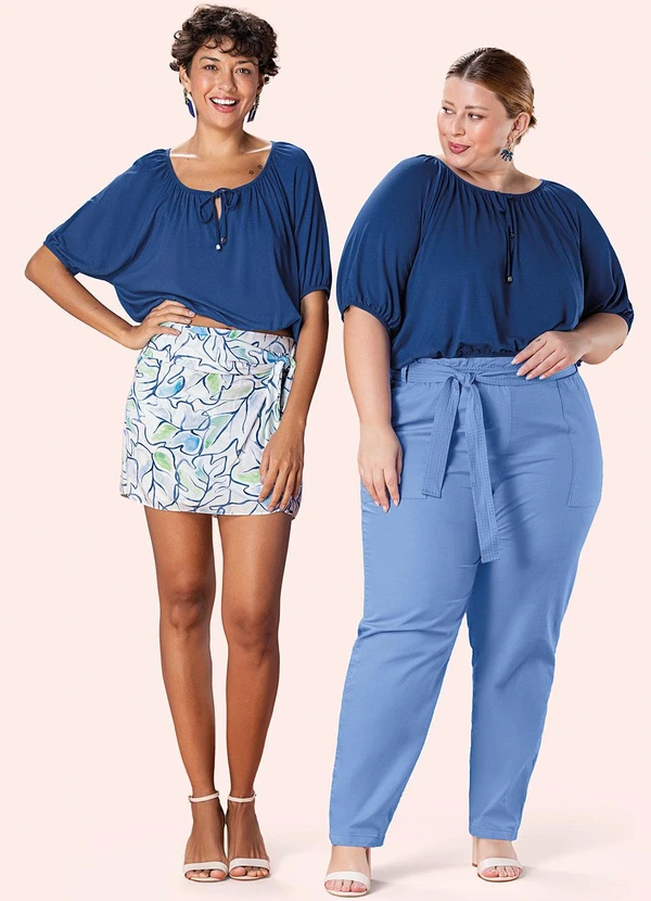 Marialícia - Blusa Feminina com Amarração Decote Marialícia Az 2