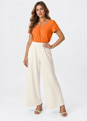 Rovitex - Blusa Feminina com Amarração no Pescoço Laranja - ROVITEX