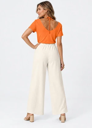 Rovitex - Blusa Feminina com Amarração no Pescoço Laranja - ROVITEX