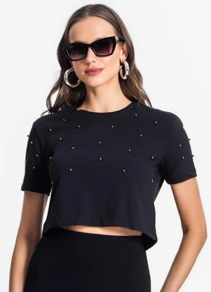 Rovitex - Blusa Feminina com Aplicação Preto - ROVITEX