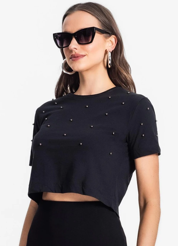 Rovitex - Blusa Feminina com Aplicação Preto 4