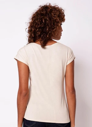 Torra - Blusa Feminina com Apliques Manga Curta Bege - TORRA