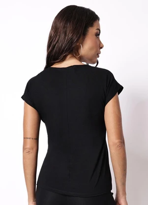 Torra - Blusa Feminina com Apliques Manga Curta Preta - TORRA