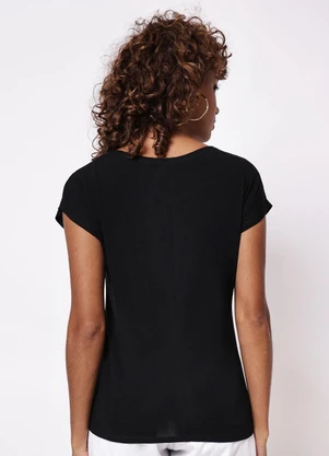 Torra - Blusa Feminina com Apliques Manga Curta Preta - TORRA
