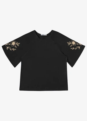 Endless - Blusa Feminina com Bordado e Manga Raglan Preto - ENDLESS