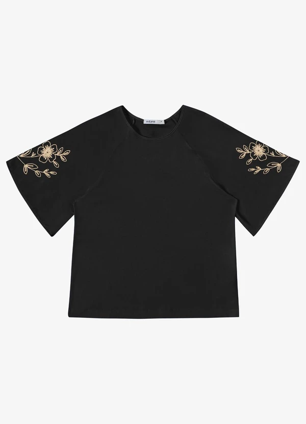 Endless - Blusa Feminina com Bordado e Manga Raglan Preto