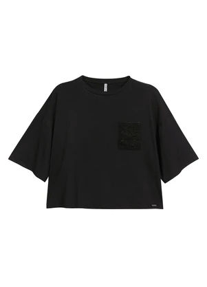 Marialícia - Blusa Feminina com Bordado Preto - MARIALÍCIA
