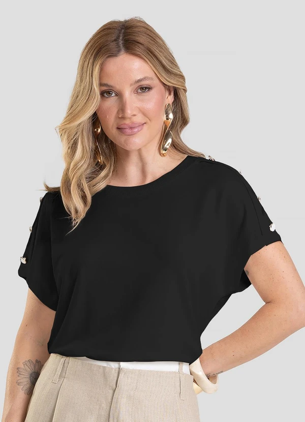 Dianna - Blusa Feminina com Botões Preto