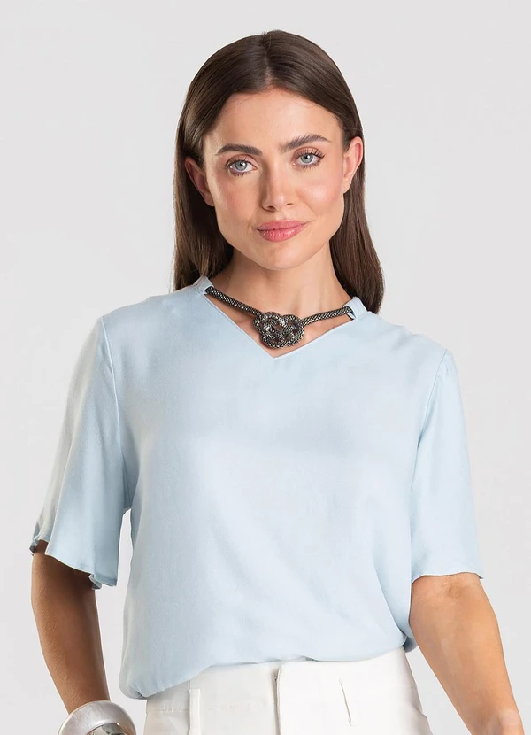 Dianna - Blusa Feminina com Colar Azul