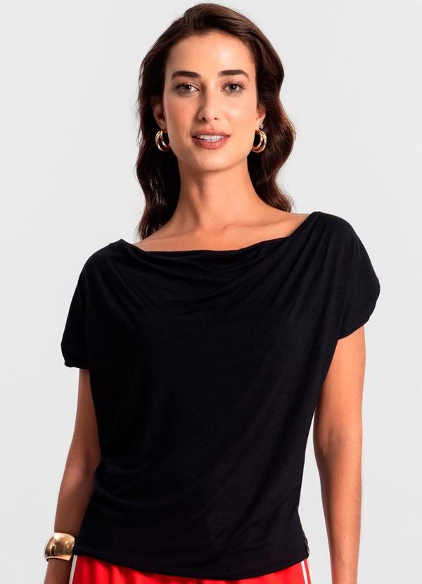 Rovitex - Blusa Feminina com Decote Drapeado Preto