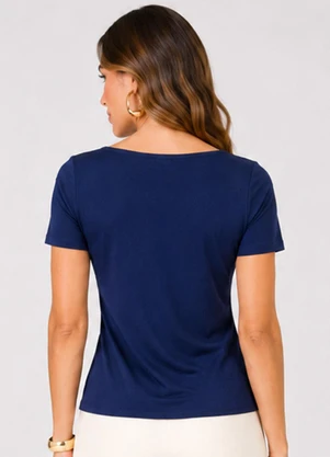Infinita Cor - Blusa Feminina com Decote em V Azul - INFINITA COR