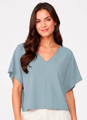 Infinita Cor - Blusa Feminina com Decote em V Azul - INFINITA COR