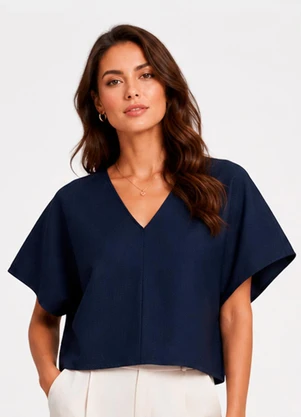 Infinita Cor - Blusa Feminina com Decote em V Azul - INFINITA COR