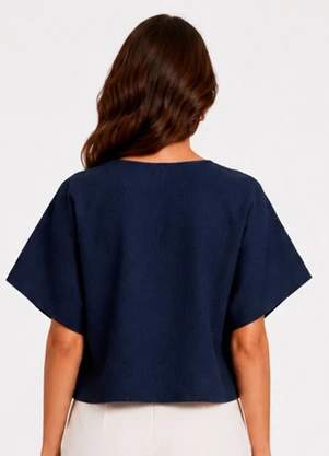 Infinita Cor - Blusa Feminina com Decote em V Azul - INFINITA COR